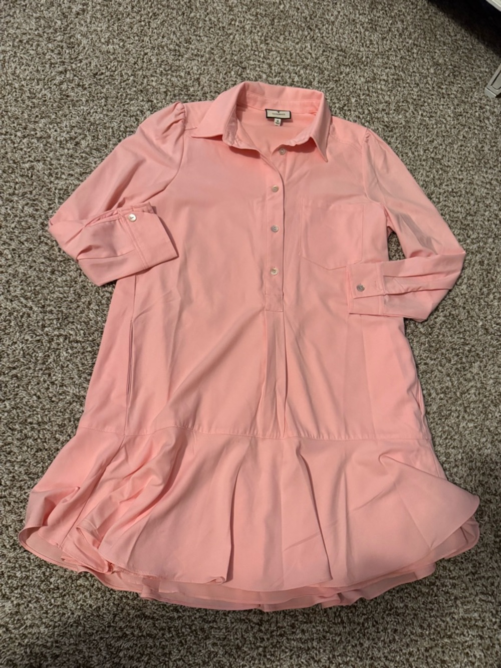 Tuckernuck Pink Shirt Dress with Ruffle Hem